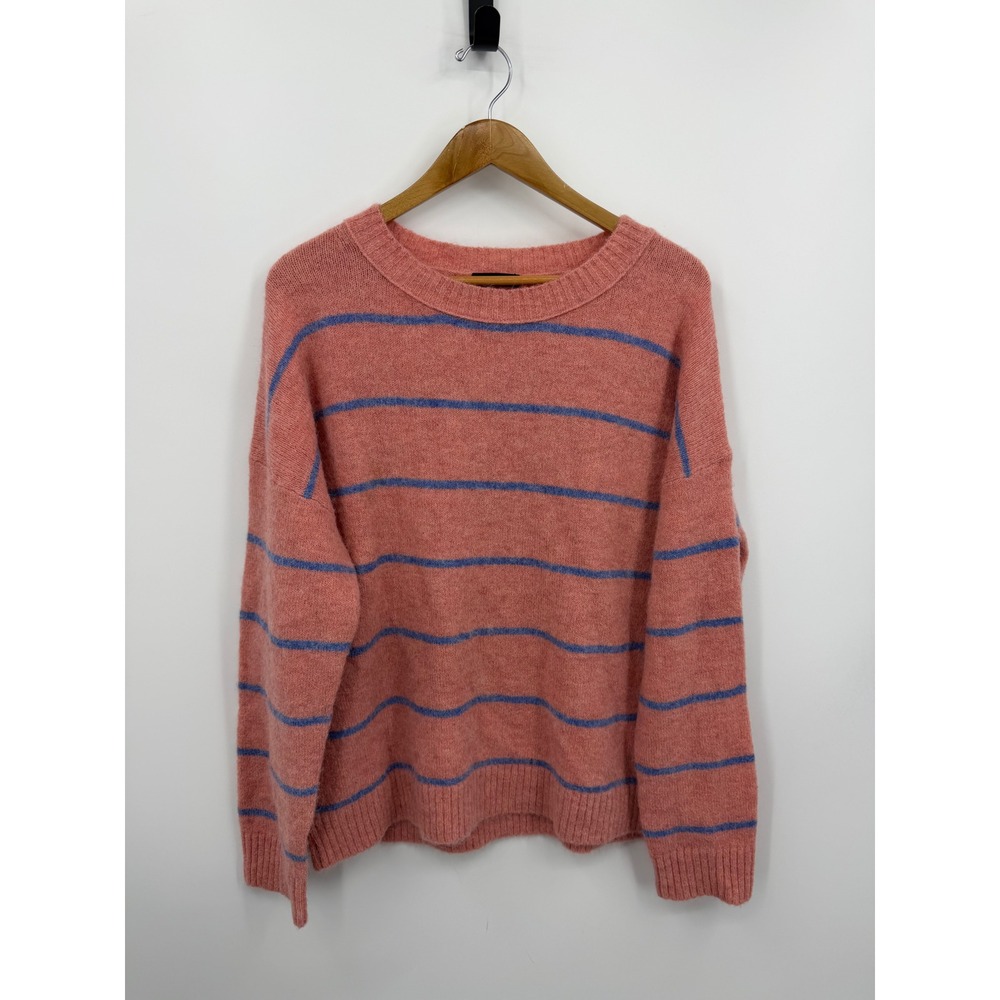 J.Crew AK162 Striped Crewneck Sweater Womens L Pink Blue Alpaca Wool Blend